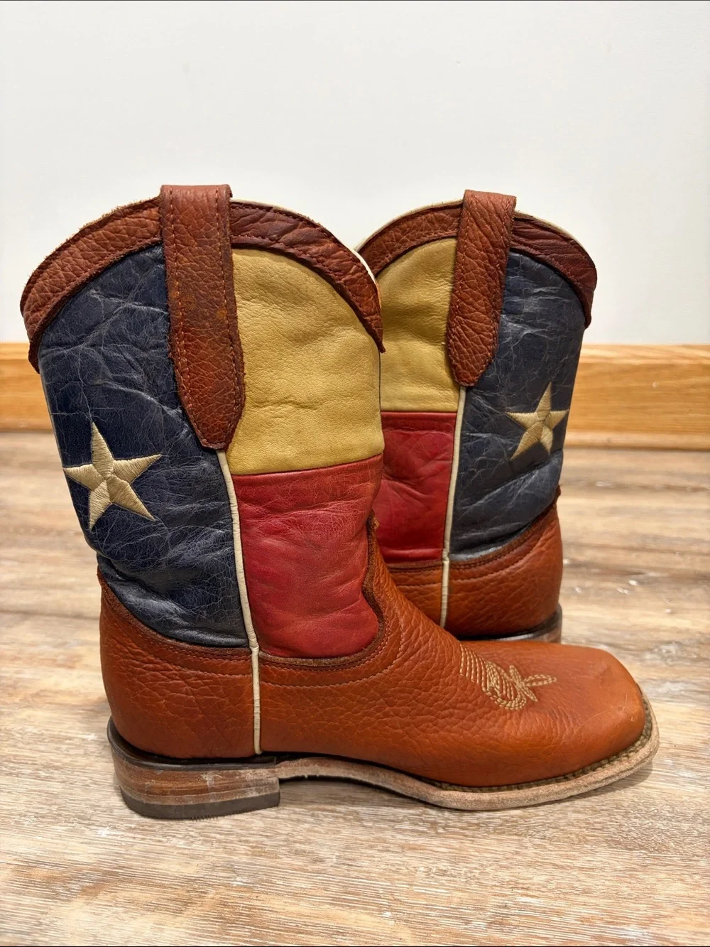 Vaccari Kids Texas Flag Cowboy Boots Size Mex 22 USA 2 Square Toe Leather Boots